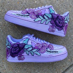 Nike Custom Air Force 1 "Purple Tie Dye Rose" Floral Sneakers Shoes Mens Womens